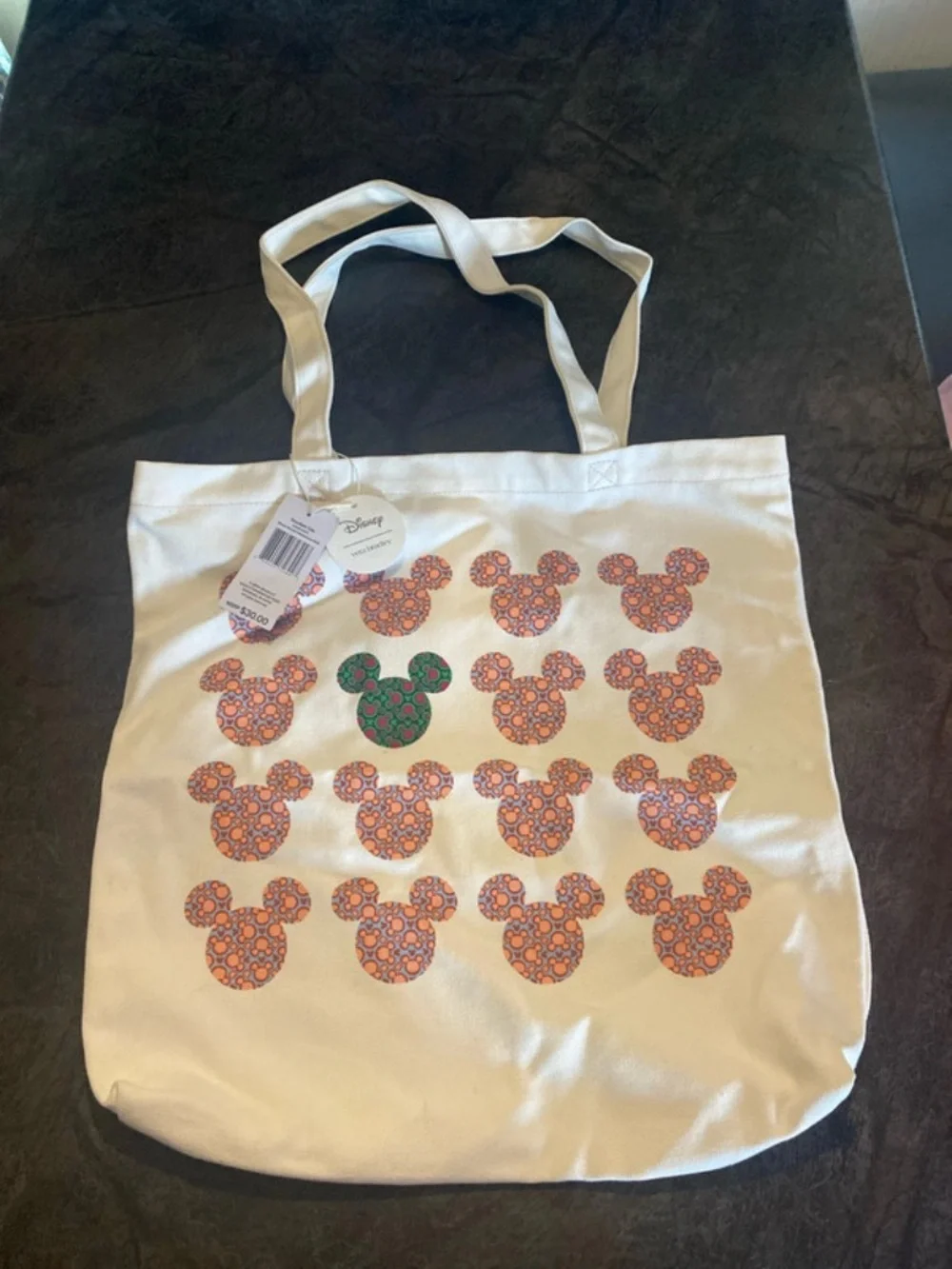 Disney X Vera Bradley Cream Canvas Tote with Patterned Mickey Icons